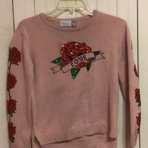Light pink sweater with red roses size: XL 14
